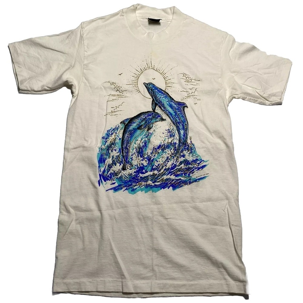 Vintage 1994 Diamond Dust Dolphins T-shirt‎ Single Stitch Medium Puff Print